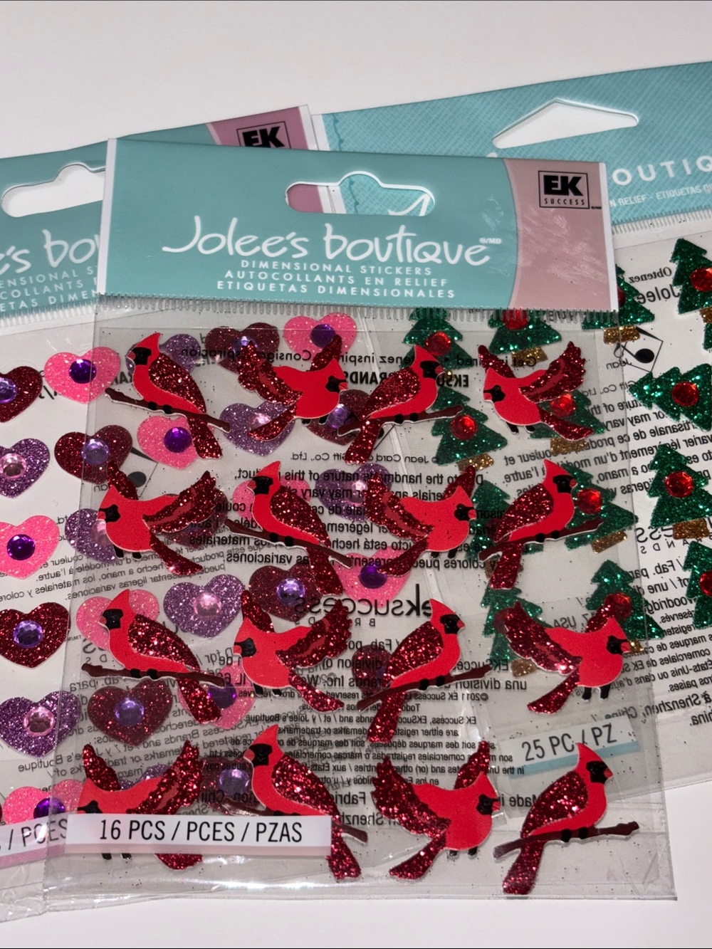 Jolee's Boutique Glitter Heart Stickers CARDINAL STICKERS MINI TREE STICKERS